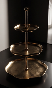 Premium Gold Metal 3 Tier Cake <b>Stand</b> with Ball Finial Handle Organic Scalloped Plates Pastry <b>Cupcake</b> Display Serving - Product Image 5
