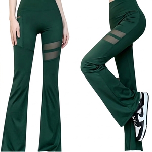 Pantalones de microfibra elástica de cintura alta, resistentes a las arrugas, de nailon/spandex, acampanados, que estilizan la cadera y el abdomen, elásticos, talla grande. - Product Image 2