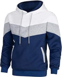 Sudadera con Capucha para Hombre, Estilo Color Block, Forro Polar, Manga Larga, Diseño de Parches, Informal, con Bolsillos - Product Image 1