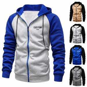 Sweat-shirt à capuche zippé pour homme, manches raglan, couleur unie, coupe décontractée, automne, polyester, coton, tissu molletonné français - Product Image 1