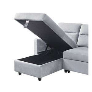 Divano Sezionale Reversibile Ruby in Velluto Grigio Chiaro da 207 cm con Chaise Longue Contenitore e Tasca Laterale - Product Image 6