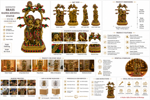 Estatua de Radha Krishna de Latón Hecha a Mano con Incrustaciones de Piedras de Colores, Ídolo del Dios Hindú, Decoración para el Hogar, Templo, Regalo, Figurita - Product Image 6
