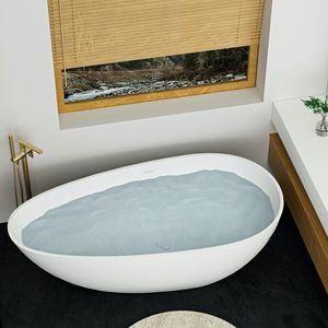 67 \ "di lusso bianco opaco Freestanding solida vasca da bagno con superficie in pietra ingegnerizzata in resina trabocco Pop-up bagno contemporaneo - Product Image 1