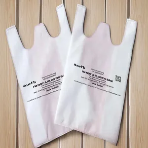 UKHI Biodegradable Eco-Friendly PE Shopping <b>Bags</b> Flexo Printed Heat <b>Seal</b> W-Cut Custom Orders Accepted - Product Image 1