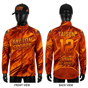 Men Ice Hockey Training <b>Jacket</b> 300 GSM Premium Polyester Fleece Soft Breathable Blue <b>Grey</b> Contrast Paneling Heat Transfer Custom - Product Image 6