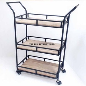 Chariot de service 3 niveaux en métal et bois de haute qualité pour intérieur/extérieur, chariot de rangement avec structure en fer pour salon - Product Image 1