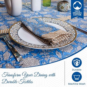 <b>Round</b> Printed Floral <b>Tablecloth</b> 100% Organic Cotton Durable Machine Wash Home Use Classic Style - Product Image 5
