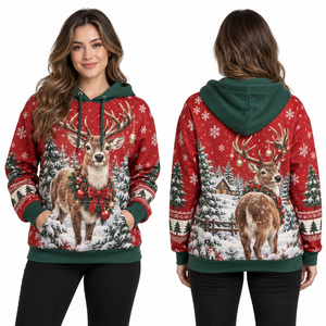 Women's Christmas Ornament Printed Hooded Pullover Sweatshirt Full Sleeve Knitted Winter Hoodie With Pockets - Product Image 5