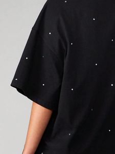 <b>Top</b> Selling OEM Custom Design Logo Black <b>Rhinestone</b> Crystal Women T-Shirt Cotton Blend Breathable Streetwear T Shirts For Women - Product Image 2