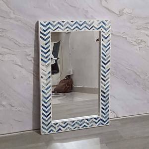Handmade Bohemian <b>Rectangle</b> <b>Mirror</b> With Blue White Chevron Frame Decorative <b>Wall</b> <b>Mirror</b> For Home Decoration by GIFTY CRAFT - Product Image 1