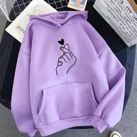 Sweat à capuche polaire d'automne couleur unie avec motif cœur, sweat-shirt tendance à manches longues, avec cordon de serrage et poches, coupe ample