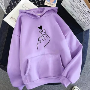 Sweat à capuche polaire d'automne couleur unie avec motif cœur, sweat-shirt tendance à manches longues, avec cordon de serrage et poches, coupe ample - Product Image 4