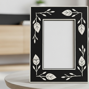 Premium Bone Inlay Picture <b>Frame</b> <b>Black</b> Floral Design Artisan Home Decor - Product Image 5