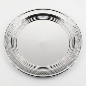 Handmade <b>Large</b> MDF Platter SS304 36 cm Mirror Polish Ripple Border Reva Ringed Hammered Design for Home Decor Hotels Weddings - Product Image 3