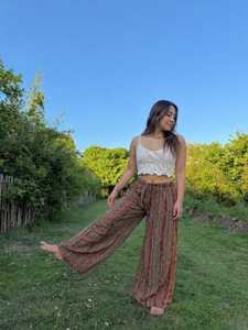 Women's Mid Waist Striped <b>Harem</b> Pants Cotton Corduroy Loose Fit Drawstring Bohemian Style With Pockets - Product Image 5