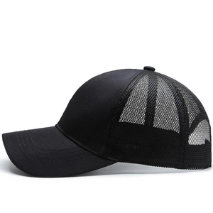 Blank 5-Panel Mesh Trucker <b>Cap</b> Black Cotton Snapback <b>Hat</b> Adjustable Metal Buckle Closure Custom Printing Casual Outdoor Wear - Product Image 3