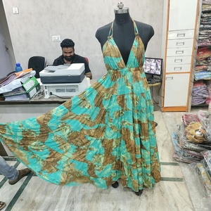 Robe longue d'été bohème à col en V, imprimée numériquement, respirante, taille élastique, à volants, motif floral, pour femme, tenue décontractée de plage - Product Image 2
