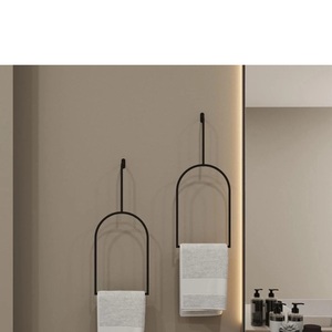Porte-serviettes mural minimaliste en métal noir, design en arche, ensemble de crochets de salle de bain, finition durable avec revêtement en poudre - Product Image 1