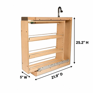 Organisateur de rangement coulissant pour armoire de cuisine avec étagères réglables, style industriel vintage, construction en bois de caoutchouc - Product Image 2