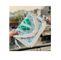 Tas Clutch Wanita Gaya Bohemian India, Kapasitas Besar, Buatan Tangan, Model Amplop, Untuk Acara Malam & Belanja, Berhias Manik-Manik, Bahan Kanvas, Penutup Ritsleting