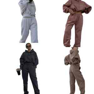 Conjunto Deportivo de 2 Piezas para Mujer, Sudadera con Capucha Acanalada a la Moda y Pantalones Largos, Ropa Deportiva para Gimnasio - Product Image 1