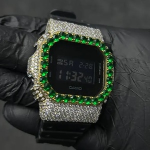 Reloj Digital con Incrustaciones de Piedras Verdes, Joyería Hip Hop de Moissanita, Reloj de Pulsera de Lujo con Diamantes, Unisex - Product Image 3