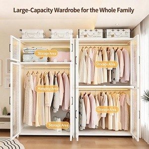 Armoire Moderne à Panneaux Translucides, Double Porte, Grande Capacité, Rangement Visible pour Vêtements, Organisateur de Chambre à Coucher - Product Image 3