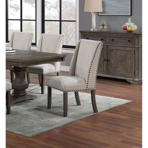 Mobili tradizionali in rovere con finitura per sala da pranzo formali 2pc con retro alato sedie laterali imbottite con finiture a coda - Product Image 2