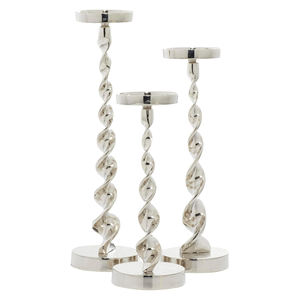 Support de bougie unique pour la décoration de la maison, finition couleur argent brillant, porte-bougie torsadé en aluminium moulé, fait main, personnalisé S/3 - Product Image 1