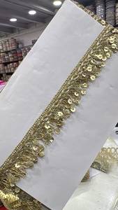 Encaje de lujo con lentejuelas y perlas, bordado a mano, elegante, con cinta y borde, para sari y dupatta, 100% artesanal - Product Image 3