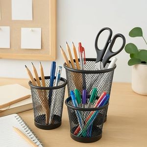 Ensemble d'organisateurs de bureau en maille métallique avec supports de rangement pour crayons, stylos et ciseaux pour le bureau - Product Image 1
