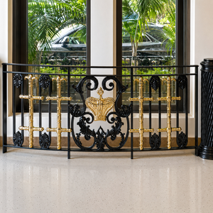 Luxury Black Gold Wrought Iron Stair <b>Railing</b> Ornate Balcony Balustrade Marble Villa Palace Hotel Handrail Design Supplier - Product Image 2