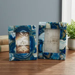 20 Word Product Title: Handmade Blue Marble Agate Quartz Photo <b>Frame</b> Rectangular Tabletop Display Decorative <b>Picture</b> <b>Frame</b> - Product Image 1