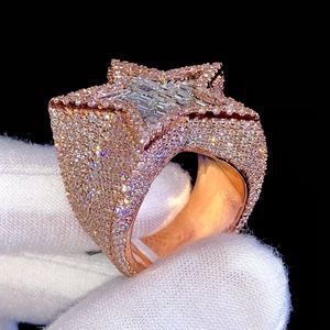 Hot Sale Hip-hop Rose Gold Star Iced 925 Sterling <b>Silver</b> IGI Certified Wedding <b>Ring</b> <b>for</b> Women <b>Men</b> - Product Image 4