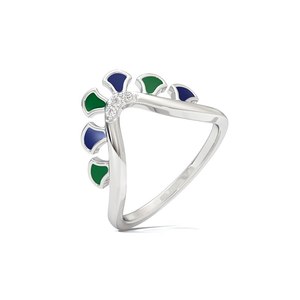 Anillo de Plata de Ley 925 con Pluma de Pavo Real para Mujer |   Anillo Abierto de Esmalte Azul y Verde con Piedras Redondas, Joyería de Moda Ajustable - Product Image 5