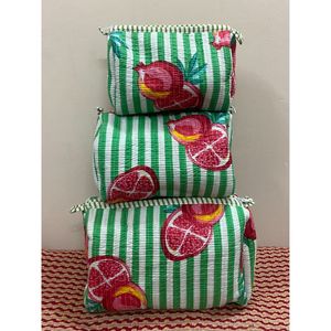 Ensemble de trois pochettes matelassées en coton à imprimé floral, style bohème, avec fermeture à glissière, pour un usage quotidien - Product Image 1
