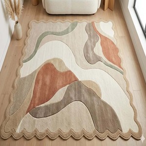 พรมลายคลื่นสีเบจโทนเอิร์ธโทน ดีไซน์ทันสมัย สำหรับห้องนั่งเล่น ห้องนอน ใช้ตกแต่งพื้น - Product Image 3