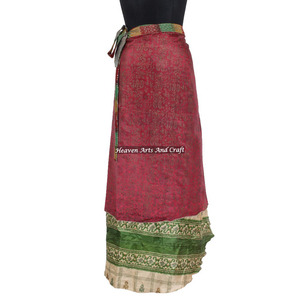 Indian Vintage Long Silk <b>Wrap</b> Skirt 2 Layer Reversible Magic Silk Saris <b>Wrap</b> Long Skirt Silk <b>Sarong</b> Beach Pareo Long <b>Wrap</b> Around - Product Image 3