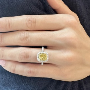 2.43 Carat Fancy Yellow Radiant Cut Diamond Halo Engagement <b>Ring</b> Yellow <b>Gold</b> Rhodium Plated Luxury <b>Cocktail</b> <b>Ring</b> - Product Image 2