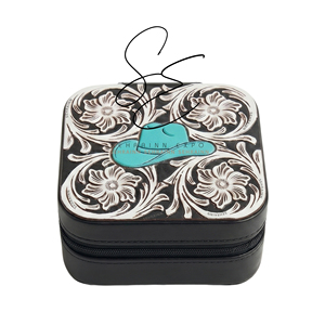 SEHRAINN Caja de Joyería de Cuero Hecha a Mano con Diseño de Sombrero de Vaquero de Terciopelo, Negra, Vintage, Portátil y Segura, Organizador para Collares, Anillos y Pendientes - Product Image 2