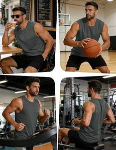 Débardeur personnalisable en coton pour homme, sans manches, pour la gym, vêtement de fitness uni, débardeur de musculation et canotte - Product Image 3