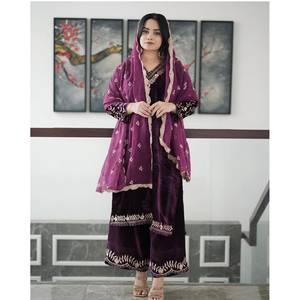 FANCY TERCIOPELO BORDADO TRABAJO TOP PALAZZO CON DUPATTA - Product Image 1