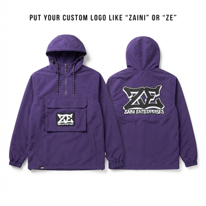 Men Windbreaker Jacket Premium Polyester Taslan 110 GSM Purple Pullover Hooded Custom Logo Utility Pocket Outdoor <b>Shell</b> <b>Light</b> - Product Image 1