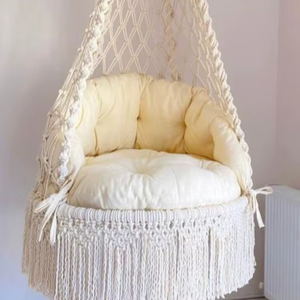 Handmade Macrame <b>Hammock</b> Swing Chair, Boho Decor, Included Cushion - Product Image 1