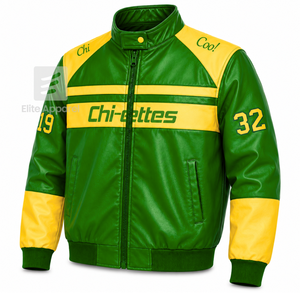 เสื้อแจ็คเก็ตหนังสีเขียวและเหลืองปักโลโก้ชมรมนักศึกษาหญิง Custom Chi Eta Phi สไตล์ลำลองสำหรับผู้หญิงบุด้วยโพลีเอสเตอร์ - Product Image 2