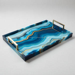 Elegante bandeja grande de resina para servir, azul y dorado | Asas duraderas | Aperitivos, bebidas, estilo casero, celebraciones - Product Image 5