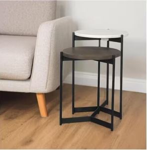 Premium Dual Material <b>Nesting</b> Coffee <b>Table</b> White Marble Bronze Wood Accent <b>Table</b> - Product Image 3