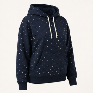 Sweat à capuche personnalisable pour femme, bleu encre profond, coupe décontractée, à pois micro-espacés, en molleton de coton brossé - Product Image 4