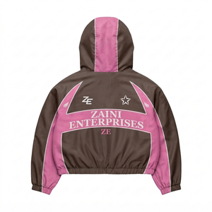 Premium 120 GSM Polyester Pongee Windbreaker <b>Jacket</b> Brown <b>Pink</b> Contrast Panel Custom Sublimation Logo - Product Image 2