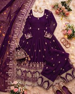 Trendy Crunchy Silk Anarkali Gowns with Heavy Embroidery Sequence Zari Work with Heavy Work Fancy Dupatta and Bottom Set - Product Image 6
